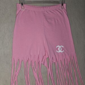 Fringe Shorts Pink Stretchy Unique Fun Party Club Clothes Legging Shorts Tassles